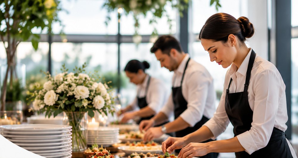 Infinity Events & Catering team plating dishes at an event