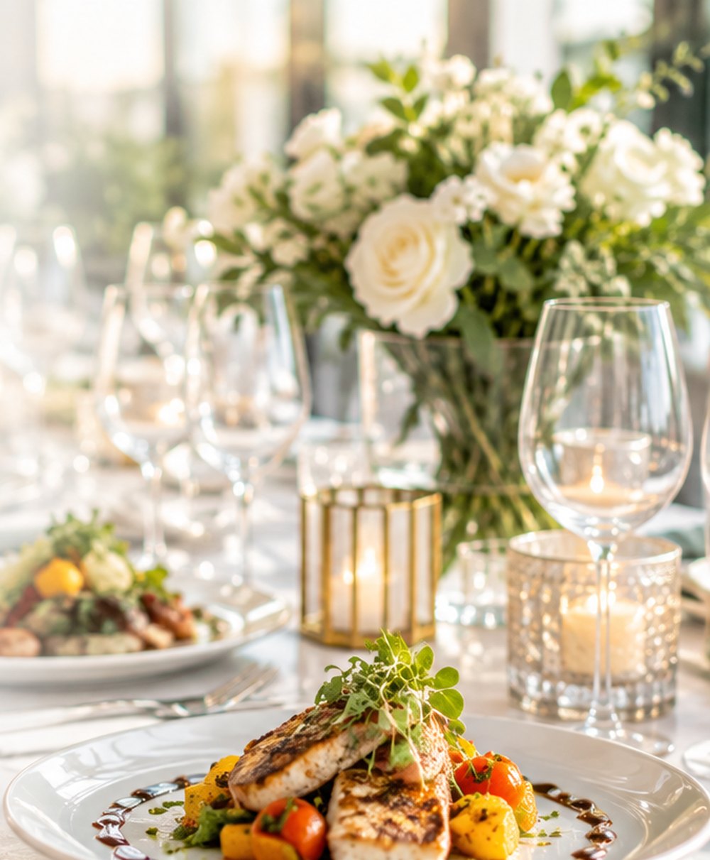 Beautifully plated gourmet dish at a catered event